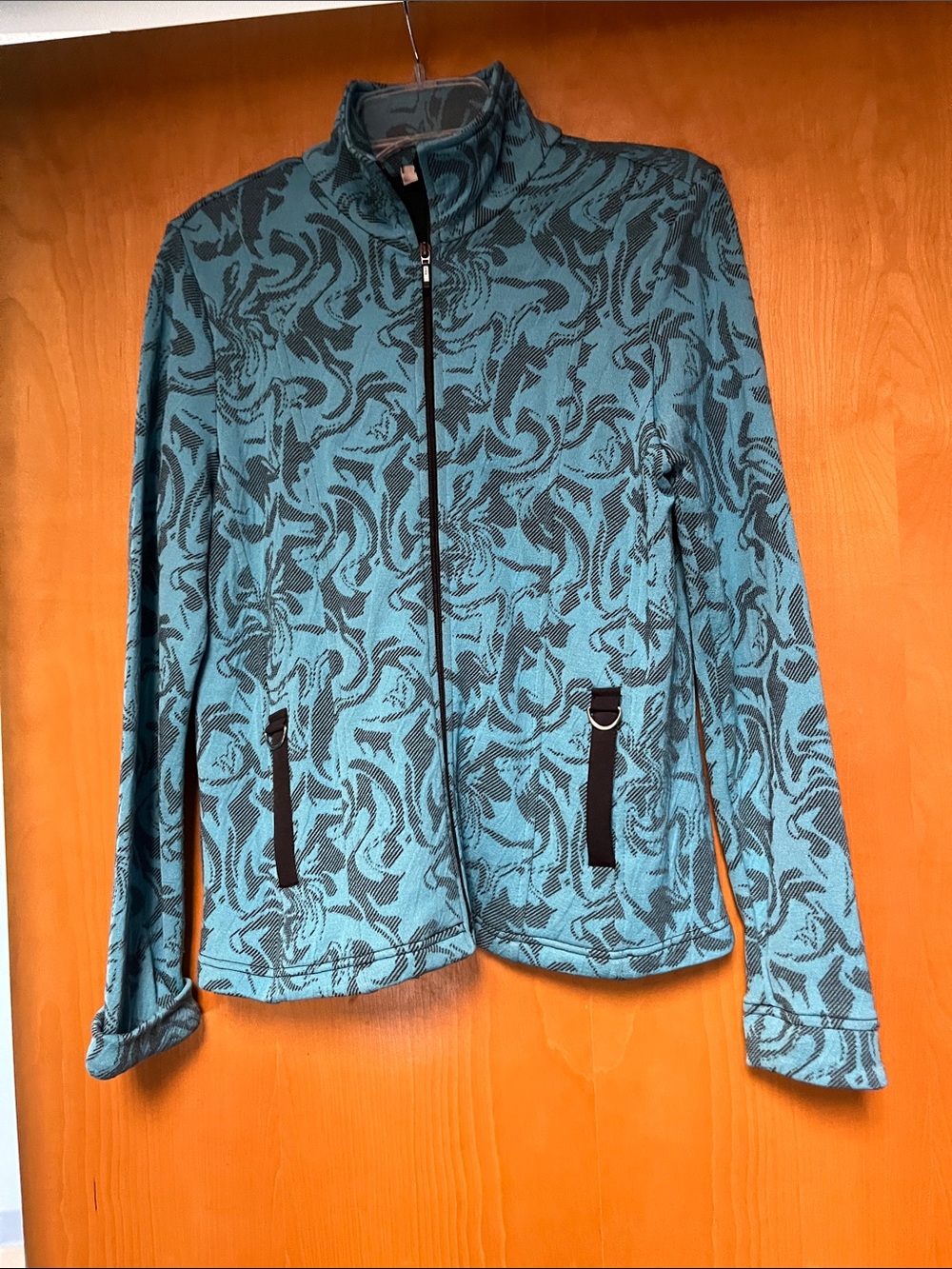 RAFAEL Sport Teal and Black Patterned Zip Bomber Jacket